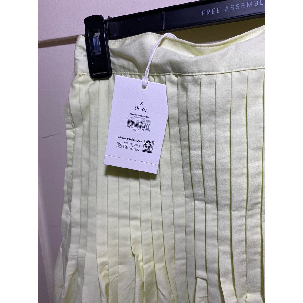 Free Assembly Womens Pintuck Knee Length Skirt Yellow Light FA3591905P26 Size S - Picture 2 of 5
